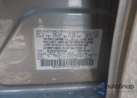 2016 Nissan Sentra Sv z USA, uszkodzony, nr VIN 3N1AB7AP3GY322654